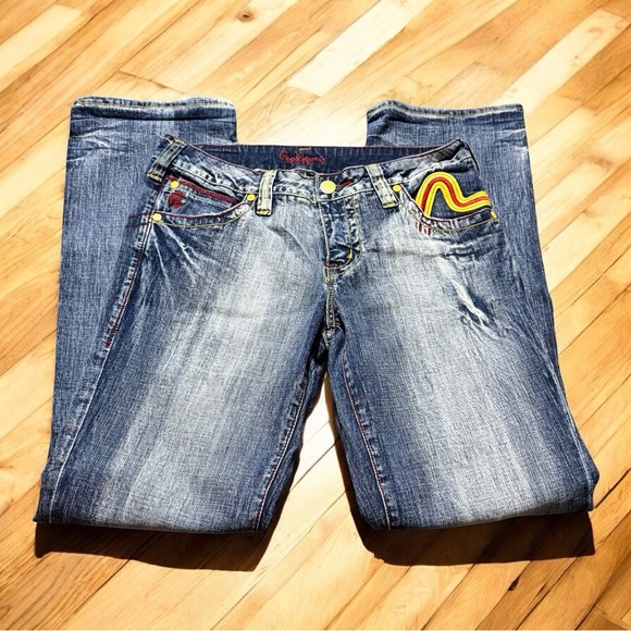 Pepe Jeans London Y2K Flare Jeans 32W x 31L • Swirl Embroidery • Mid Rise - Picture 5 of 13